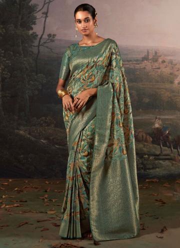 Green Classic Designer Saree in Silk with Digital Print