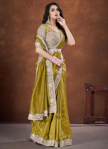 Green color Banarasi Classic Designer Saree with Cord