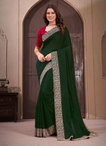 Green color Border Vichitra Silk Designer Saree