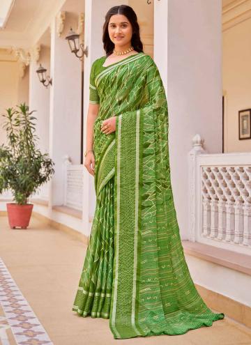 Green color Chiffon Contemporary Saree with Printe