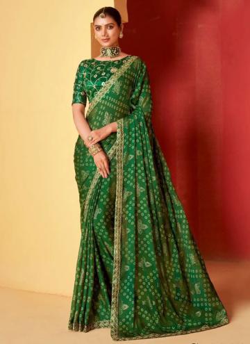 Green color Chiffon Trendy Saree with Embroidered
