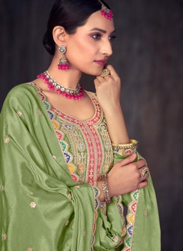 Green color Chinon Readymade Lehenga Choli with Embroidered
