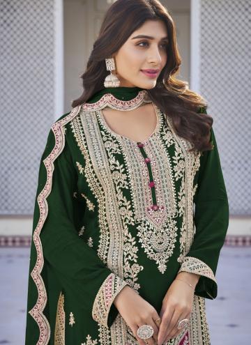Green color Chinon Salwar Suit with Embroidered