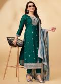 Green color Cord Vichitra Silk Salwar Suit - 3