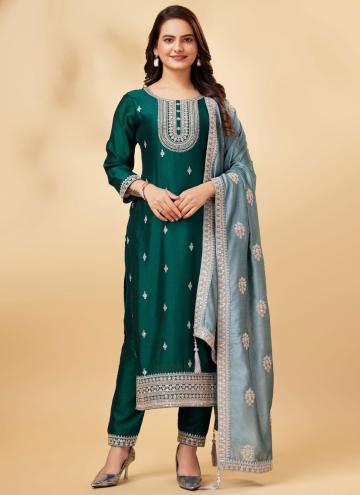 Green color Cord Vichitra Silk Salwar Suit