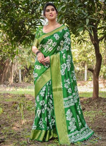 Green color Digital Print Pure Silk Designer Saree