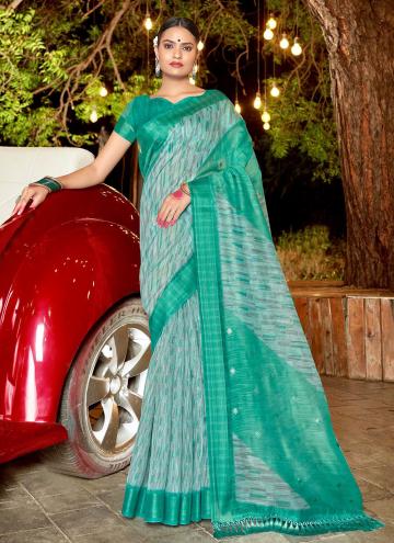 Green color Embroidered Chanderi Cotton Trendy Sar