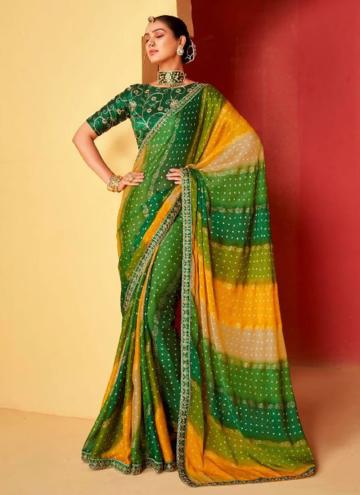 Green color Embroidered Chiffon Contemporary Saree