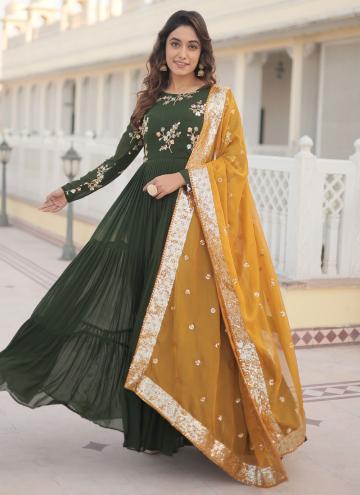 Green color Embroidered Faux Georgette Gown