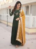 Green color Embroidered Faux Georgette Gown - 3