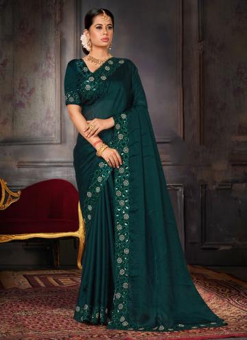 Green color Embroidered Georgette Contemporary Saree