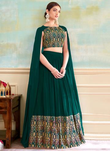 Green color Embroidered Georgette Readymade Leheng
