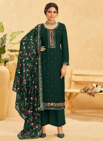 Green color Embroidered Organza Salwar Suit