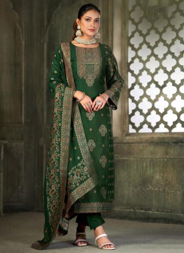 Green color Embroidered Pashmina Salwar Suit