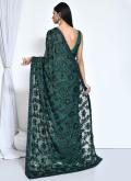 Green color Embroidered Satin Silk Trendy Saree - 1