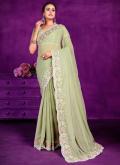 Green color Embroidered Shimmer Contemporary Saree - 2