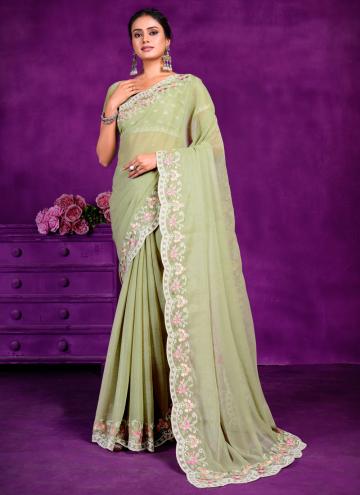 Green color Embroidered Shimmer Contemporary Saree