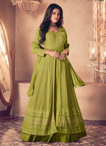 Green color Georgette A Line Lehenga Choli with Embroidered