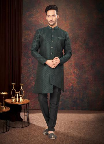 Green color Jacquard Indo Western with Fancy work