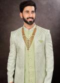 Green color Jacquard Indo Western with Jacquard Work - 1