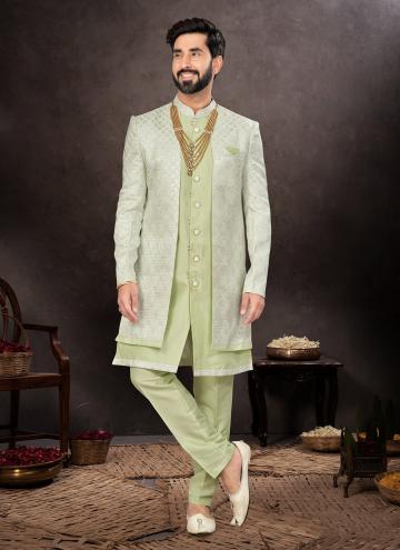 Green color Jacquard Indo Western with Jacquard Wo
