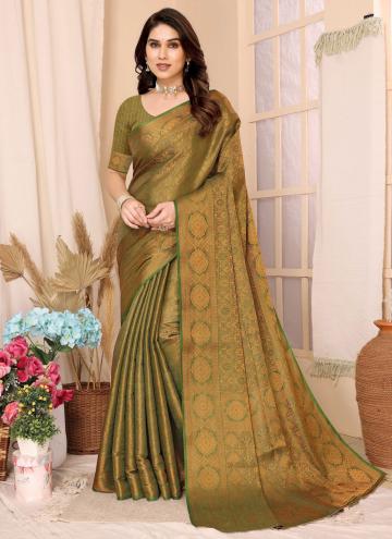 Green color Kanjivaram Silk Traditional Saree with Woven