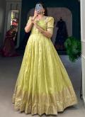 Green color Khadi Readymade Designer Gown with Woven - 1
