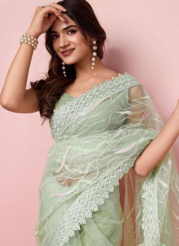Green color Net Traditional Saree with Border