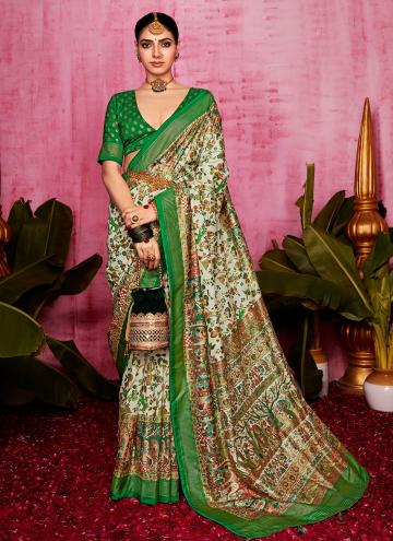 Green color Patola Silk Contemporary Saree with Printed