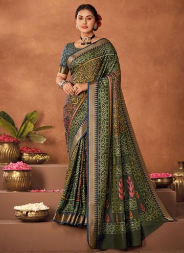 Green color Printed Silk Trendy Saree