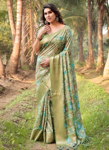 Green color Pure Silk Contemporary Saree with Printed