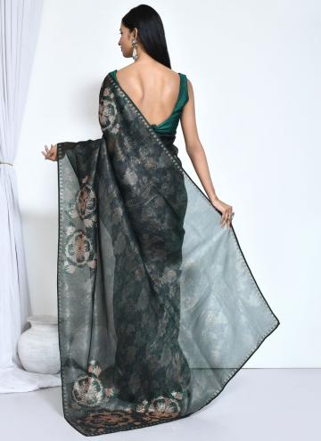 Green color Satin Silk Classic Designer Saree with Foil Print