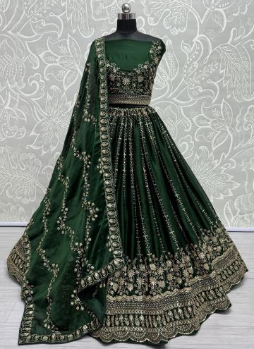 Green color Sequins Work Chiffon Satin Lehenga Choli