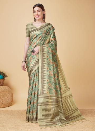 Green color Silk Casual Saree with Printed
