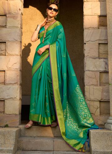Green color Silk Classic Designer Saree with Woven