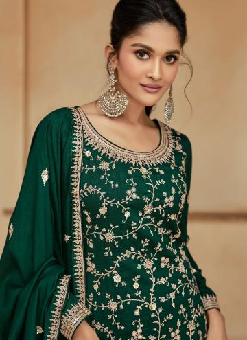 Green color Silk Trendy Salwar Suit with Embroidered