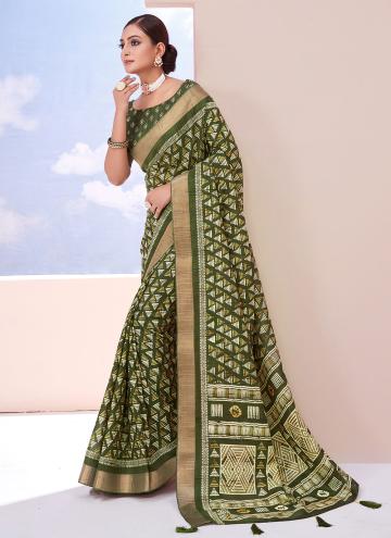 Green color Silk Trendy Saree with Woven