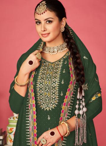 Green color Vichitra Silk Trendy Salwar Kameez with Embroidered