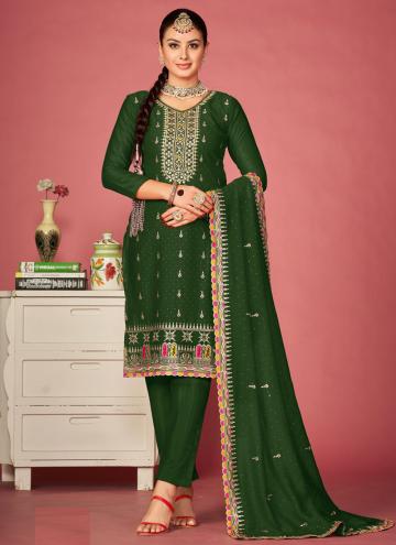Green color Vichitra Silk Trendy Salwar Kameez with Embroidered