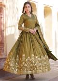 Green color Viscose Gown with Embroidered - 3