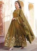 Green color Viscose Gown with Embroidered - 4