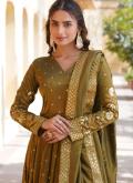 Green color Viscose Gown with Embroidered - 5