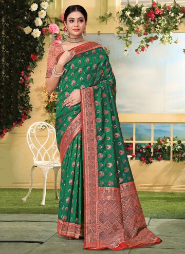 Green color Woven Banarasi Classic Designer Saree