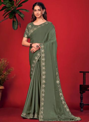 Green Contemporary Saree in Banglori Silk with Sequins Work