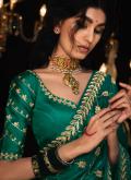 Green Contemporary Saree in Fancy Fabric with Border - 1