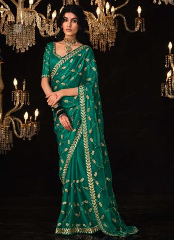 Green Contemporary Saree in Fancy Fabric with Border
