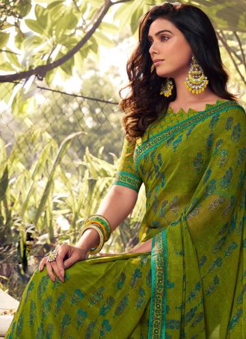 Green Contemporary Saree in Georgette with Printed