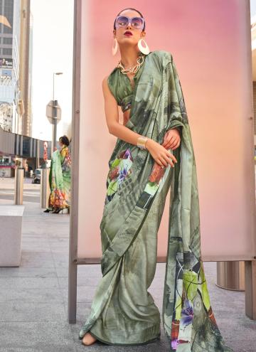 Green Contemporary Saree in Satin with Digital Pri