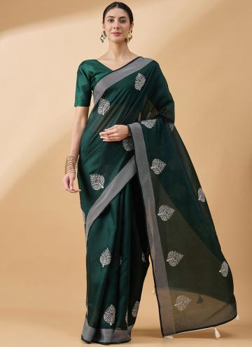 Green Cotton  Embroidered Trendy Saree for Festival