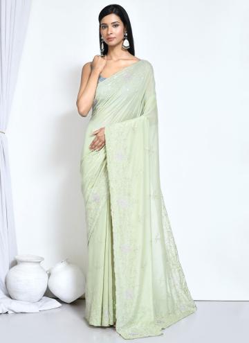Green Crepe Silk Embroidered Designer Saree for Ceremonial
